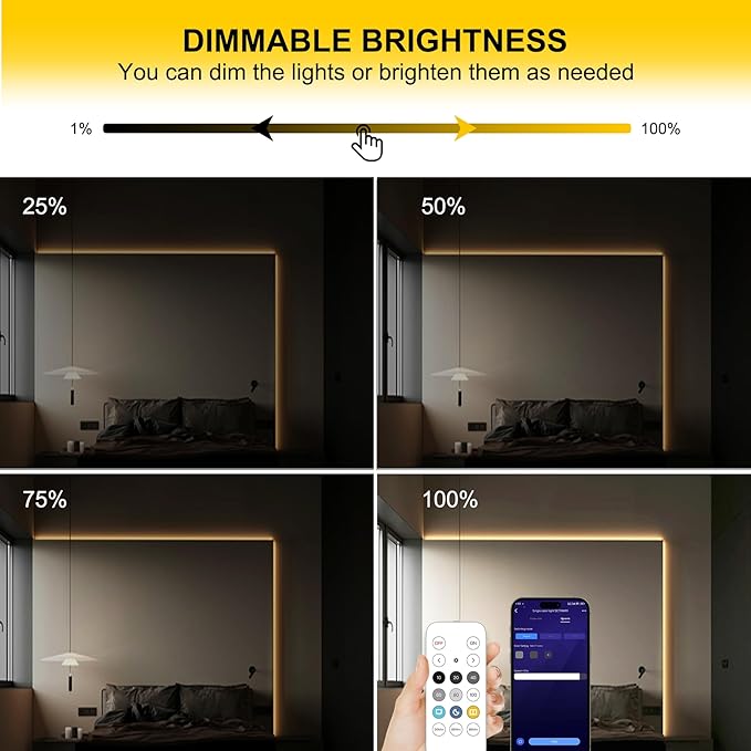 COB LED Strip Lights Warm White,24V Dimmable led Light Strip KIT with Remote and app Control,2700K 65FT/20m 8mm Wide Ra>90 Cuttable Flexible Strip Lights for Bedroom,Shelf,Cabinet