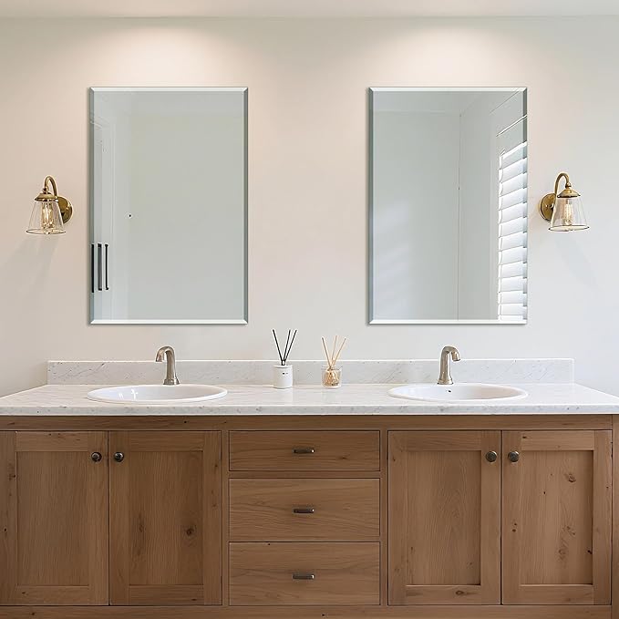 Ruomeng Wall Mirror Beveled Edge Frameless Mirror 24” x 36" Accent Mirror for Bathroom Vanity and Entryway