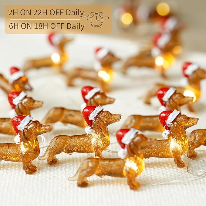 BOHON Dachshund Christmas Lights 10ft 30 LEDs Weiner Dog Christmas Decorations Fairy String Lights Battery Operated Dachshund Gift for Indoor Party Tree Puppy Pet Themed Ornament with Remote