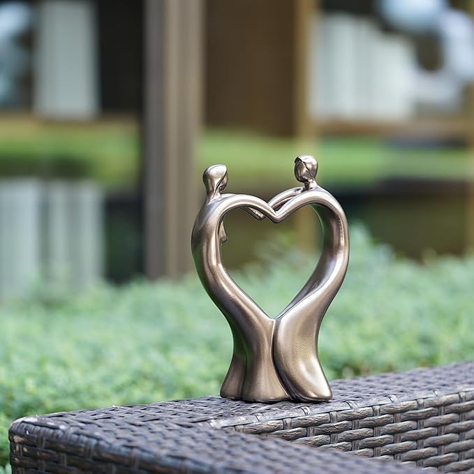 Artistic Heart-Shaped Couple Embrace Statue, 8-Inch Tall Romantic Sculpture - Meaningful Valentine's Day, for Wife, Husband, Couples - Elegant Resin Figurine for Home Decor, Wedding