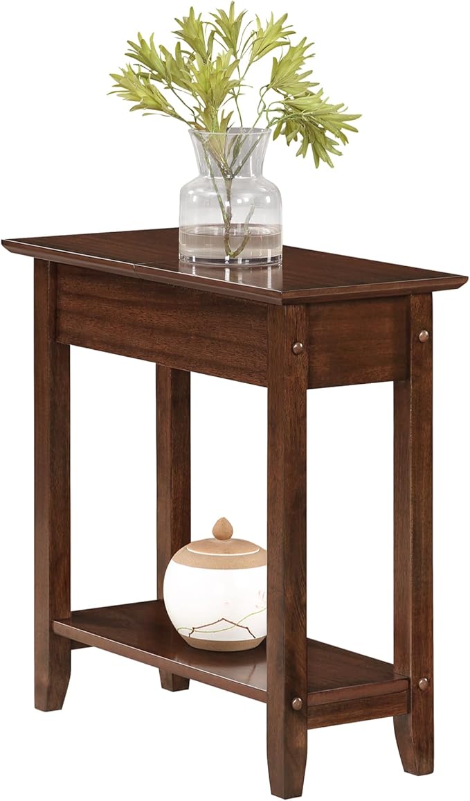 Convenience Concepts American Heritage Flip Top End Table 23.25" - Classic Narrow Chairside Accent with Hidden Storage & Lower Shelf for Traditional, Modern Living Room, Espresso