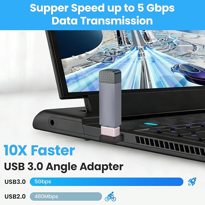 90 Degree USB 3.0 Adapter, Right Angle USB A Male to Female, 2-Pack on to go (OTG), 5Gbps Data Sync, Black, for PC, Laptop, Mouse, Keyboard
