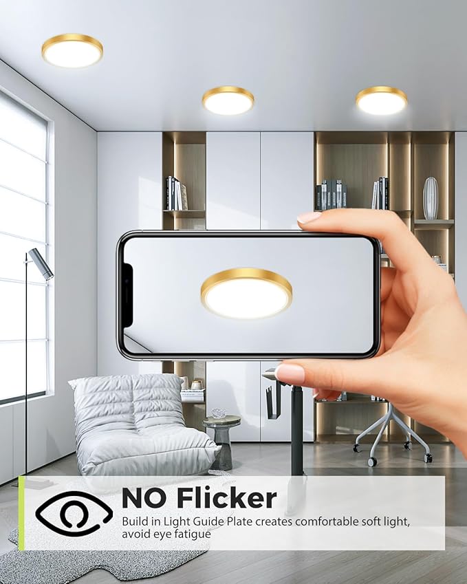 hepside 1Pack Dimmable Flush Mount Ceiling Light Fixture Golden, 3CCT Selectable 3000/4000/6500K Ceiling Lamp, 7.5INCH 15W 1500LM Low Profile Light for Bedroom, Kitchen, Bathroom, Hallway