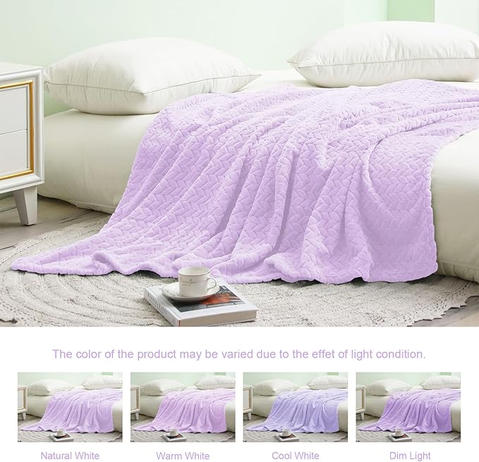 Exclusivo Mezcla Fleece Twin Size Blanket for Bed, 90x66 Inches Soft Cozy Jacquard Flannel Blankets, Lightweight Fuzzy Plush Warm for Winter, Lilac Purple