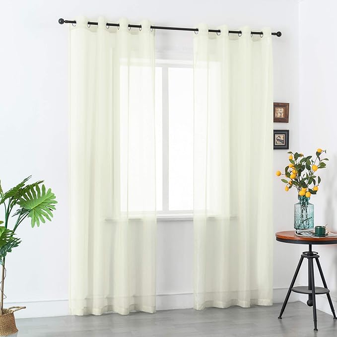 DUALIFE Cream Beige Sheer Curtains 120 Inches Extra Length for Living Room Decor 2 Panels Set Light Filtering Semi Sheer Farmhouse Style Curtains 52X120 Inch Long 10 FT Ivory
