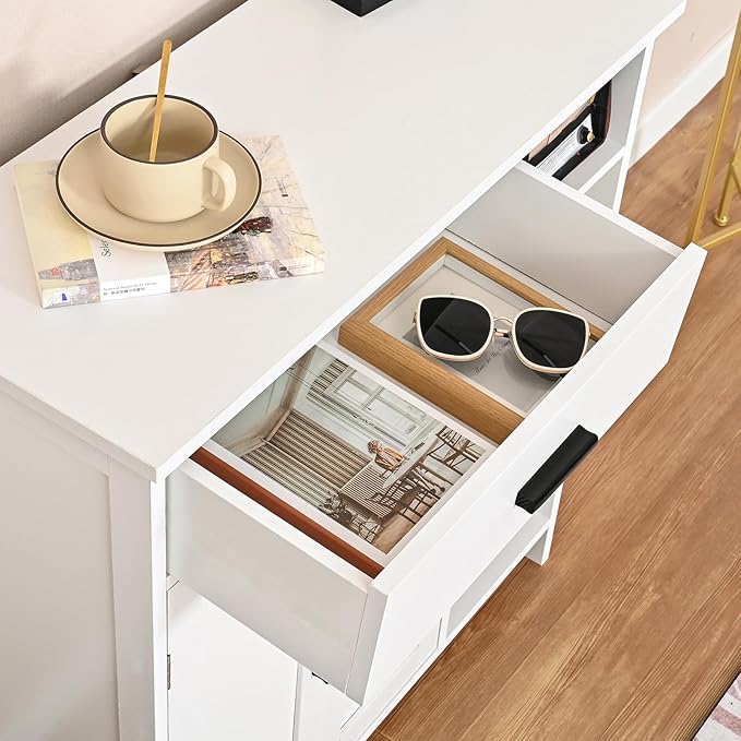 WEENFON Bathroom Cabinet, Floor Storage Cabinet with Doors and Shelves, Coffee Bar Cabinets with Drawer, for Living Room, Bathroom, Kitchen, White