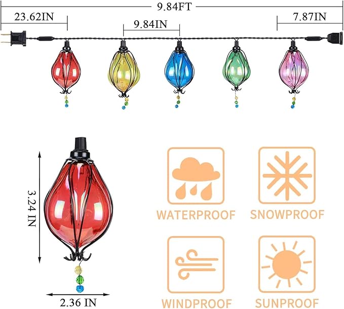 Vigdur Multicolor Outdoor String Lights with 10 Bulbs Connectable Waterproof, Indoor Outdoor Patio Light for Party Wedding Bedroom Cottagecore Decor