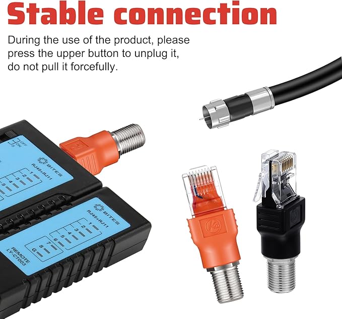 2PCS F-Type Female to RJ45 Male Coaxial Converter, F Female to RJ45 Male Ethernet Adapter, Black and Orange Coax Straight Connector Coaxial Coupler Coax Straight Connector