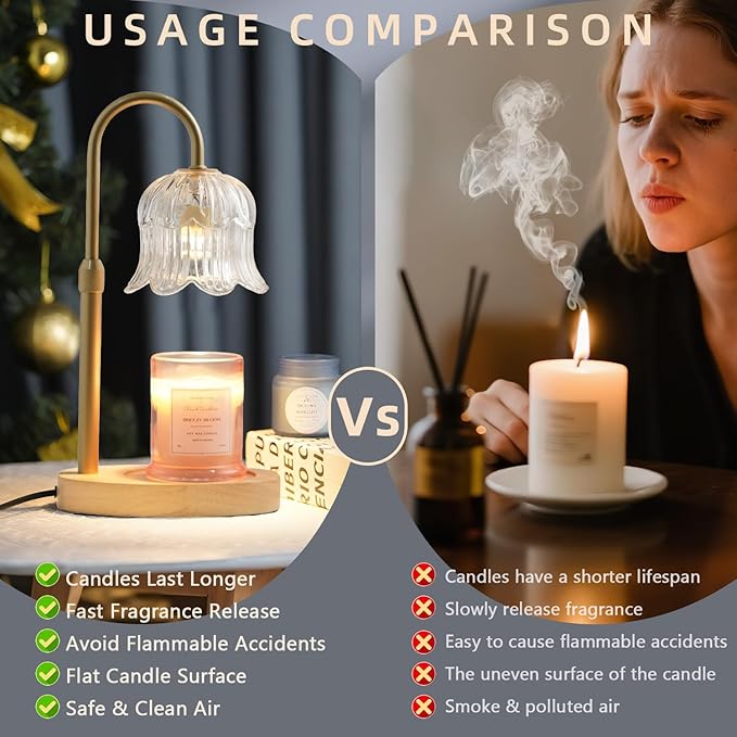 Candle Warmer Lamp with Timer: Adjustable Dimmable Height Adjustable Warming - Flower Vintage Shape Wax Lamp Jar Candles No Flame Modern Home Decor Table Lights - New Home Room Decor