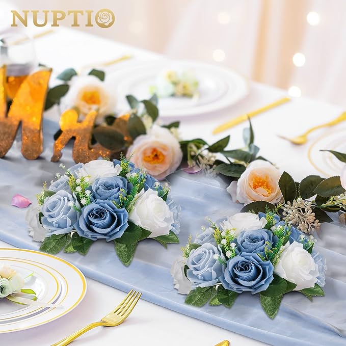 NUPTIO Flower Balls for Wedding Centerpieces - 2 Pcs 9.5 inch Diameter Fake Flower Ball Arrangement Bouquet Party Centerpieces for Tables - Dusty Blue Rose Bouquet Centerpiece Flowers for Table