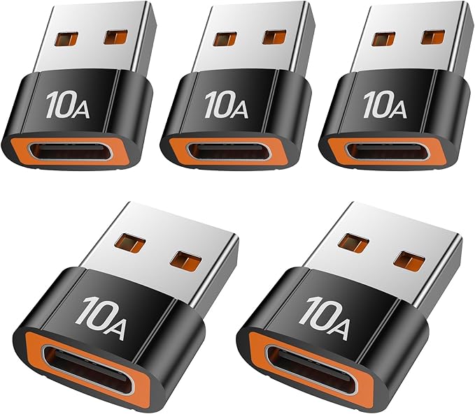 USB to USB C Adapter(5 Pack), USBC Female to USB A Male Adaptor, Type C Converter Charger for 17 Pro Max16 15, Apple Watch S11 S10 SE, AirPods 3, iPad mini Air, Samsung Galaxy S25.
