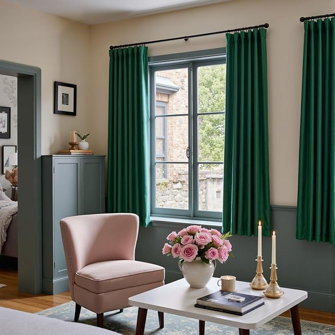 Lazzzy Velvet Blackout Curtains Thermal Insulated Room Window Drapes Super Soft Luxury Curtains for Living Room Bedroom Rod Pocket 2 Panels, Emerald Green, 52" W x 72" L