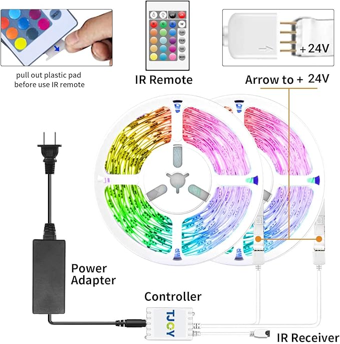 TJOY 200ft Smart Led Strip Lights for Bedroom, Alexa Light Strip,2835 RGB Color Changing Music Sync Rope Lighting with App Remote,Multi-Color Wireless Led Lighting for Bedroom (APP+Remote+Voice)