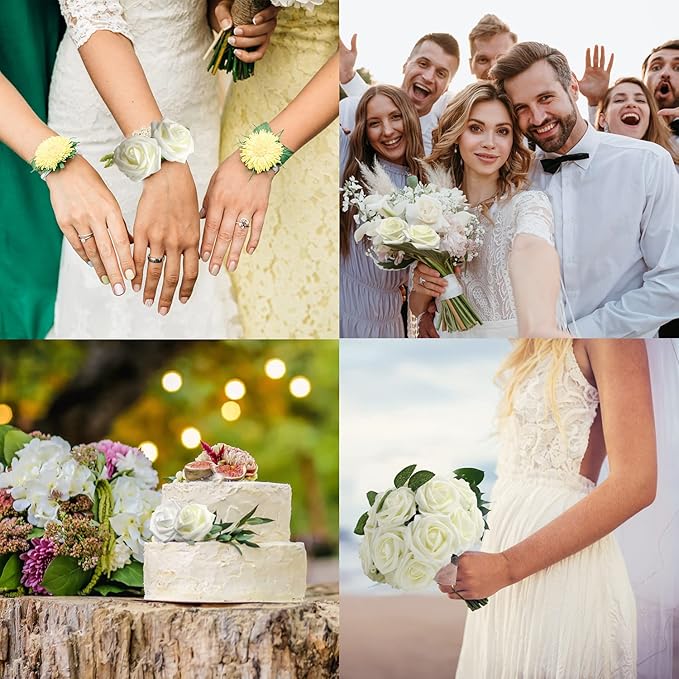 JOYLEX Ivory Artificial Flowers Realistic Roses, 100pcs Milk White Real Looking Fake Roses with Stem for DIY Wedding Bouquets Centerpieces Bridal Shower Party Home Romantic Decorations (Milk White)