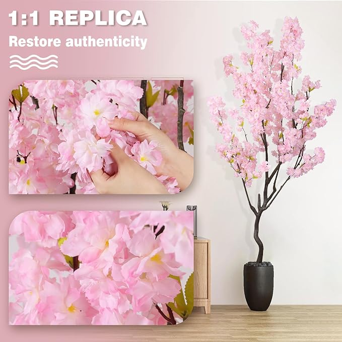 7.2ft Artificial Cherry Blossom Tree for Indoor Decor,Nearly Nature Pink Silk Flowers Fake Tree Tall,Realistic Faux Cherry Plant Wishing Tree Outdoor Front Door Handmade for Office Living Room Decor