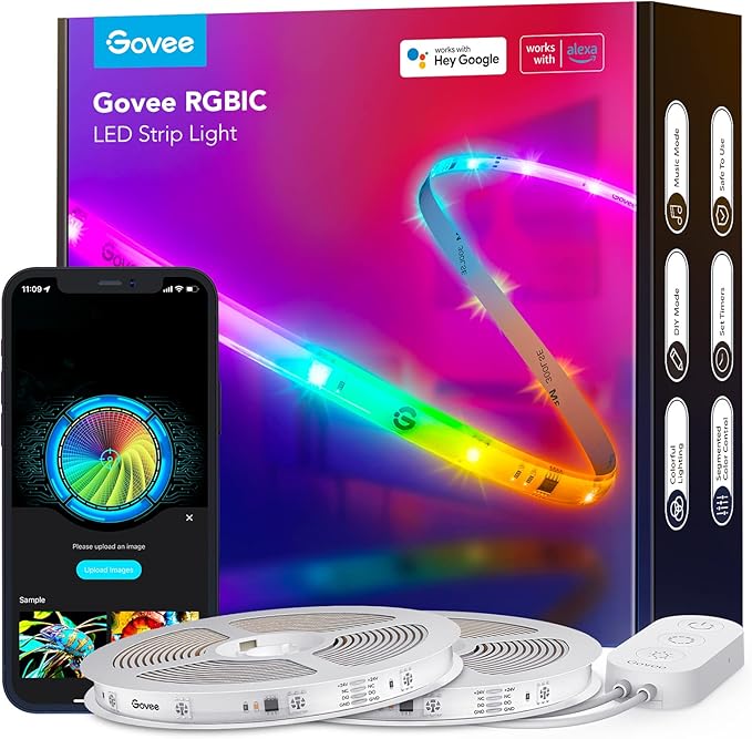 Govee 65.6 feet RGBIC LED Strip Lights for Bedroom, Smart Strip Lights Alexa Compatible, Color Changing LED Lights, Home Decor, 2 Rolls of 32.8 feet