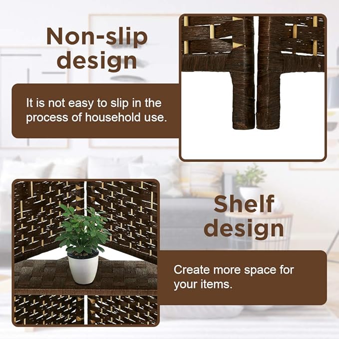 Room Divider 6 Panel Room Screen Divider Folding Portable partition Screen Wood with Removable Storage Shelves Colour Brown