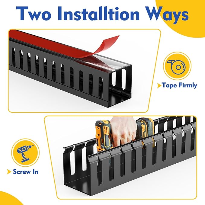 Open Slot Wiring Raceway Cable Duct, 30.8in Cable Management Channel Cord,Desk Wire Channel, Under Desk Cable Management to Hide Cables, Wires for Computers (Black, 1.97" Hx1.97 W, 15.4''L(2 Pc))