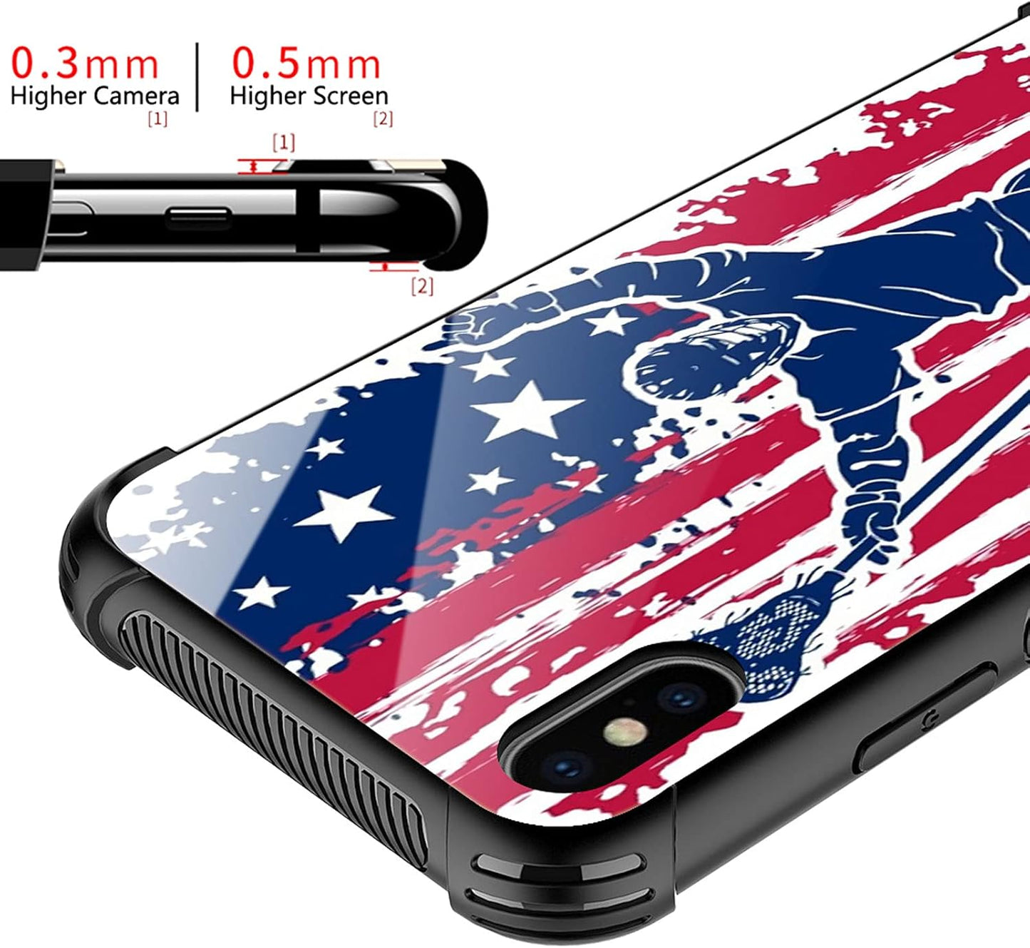iPhone XR Case - Lacrosse American Flag Graphic for Girls, Shockproof Anti-Scratch Hard PC Back, Picture Pattern Design.