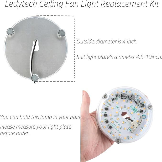4 inch LED Retrofit Light Kit for Ceiling Fan Light Replacement Panel PCB 18W 3000K 2200LM 120V CRI90 Dimmable ETL (Warm White 3000K)