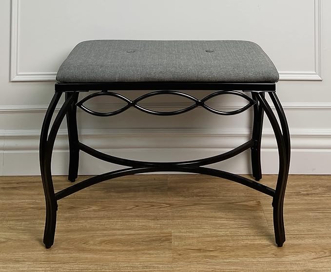 Mango Steam Heather Gray Shoe Bench - Vanity Seat for Makeup Room, Dressing Stool, Entryway Bench - Powder Coated, Upholstered, Space Saving