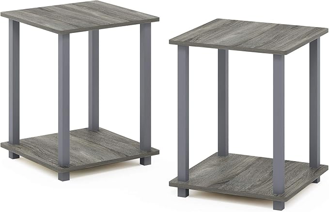 Furinno SIMPLISTIC Side Table Set of 2, 2-Tier End Table, Nightstand, Night Stand, Bedside Table, Easy Assembly, for Living Room, Bedroom, French Oak
