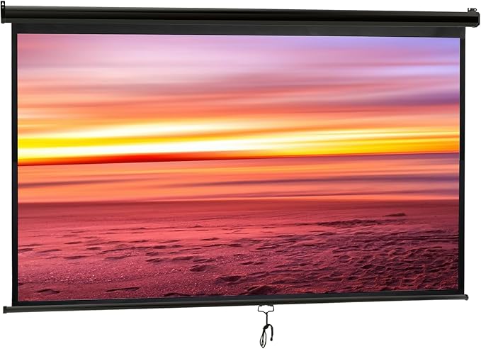 Smartxchoices 100" 16:9 HD Manual Projector Screen with Auto Lock Anti-Crease Home Theater Office Wall Mounted Ceiling Pull Down Projection 1.1 Gain Matte Black, View Size: 87 x 49 inches