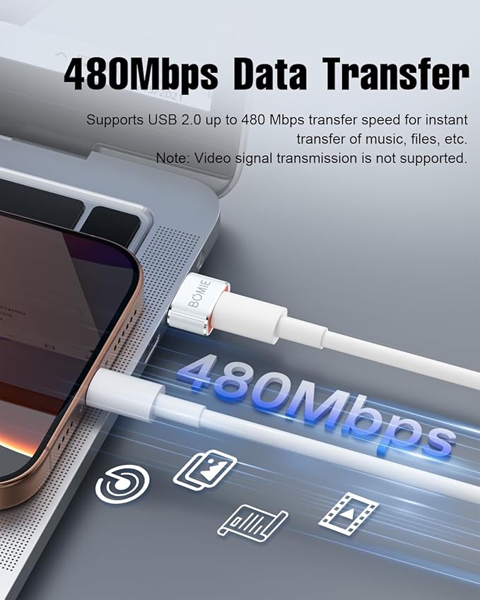 BOMIE USB to USB C Adapter 2 Pack,PD27W/66W QC100W Fast Charging 480Mbps Data Transfer,USB C to USB A Charger Cable Converter for M-acBook,Phone 15/16/17 Pro Max,Pad Pro,A-irpods,G-alaxy,X-peria White