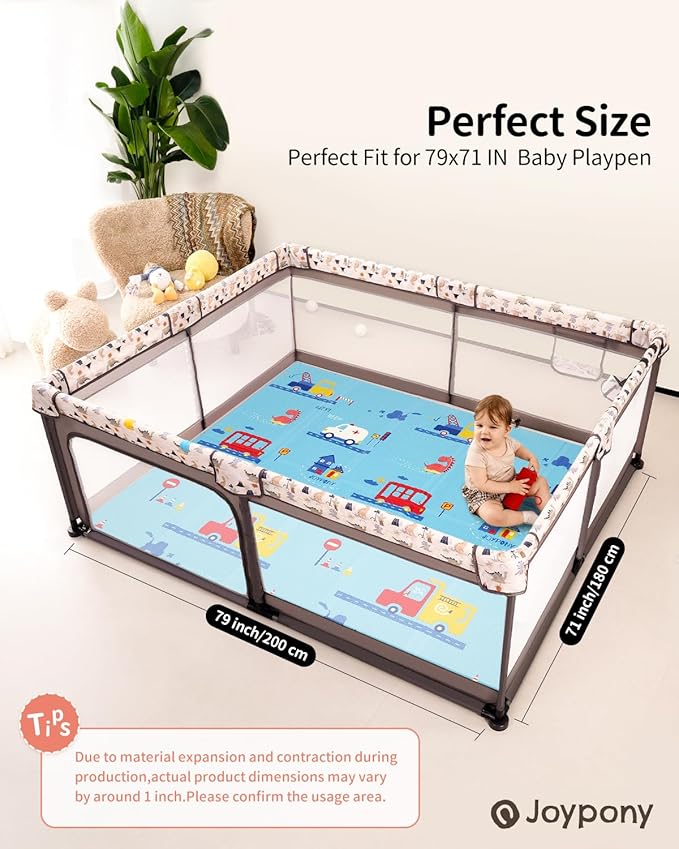 Baby Play Mat, 79" X 71" X 0.6" Extra Large & Thick Reversible Foldable Play Mats for Babies and Toddlers, Anti-Slip Portable Baby Floor Mat for Tummy Time, Baby Mat for Floor with Travel Bag