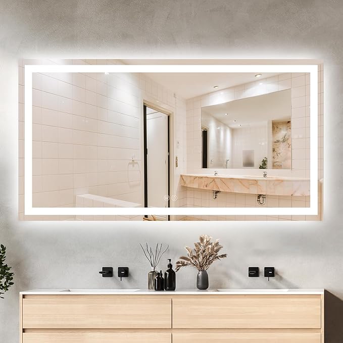 72 x 36 LED Bathroom Mirror with Lights, Lighted Bathroom Vanity Mirror for Wall, Espejos para Baños, Frontlit & Backlit, Anti-Fog, Shatterproof, 3 Adjustable Color Temperatures & Memory Function