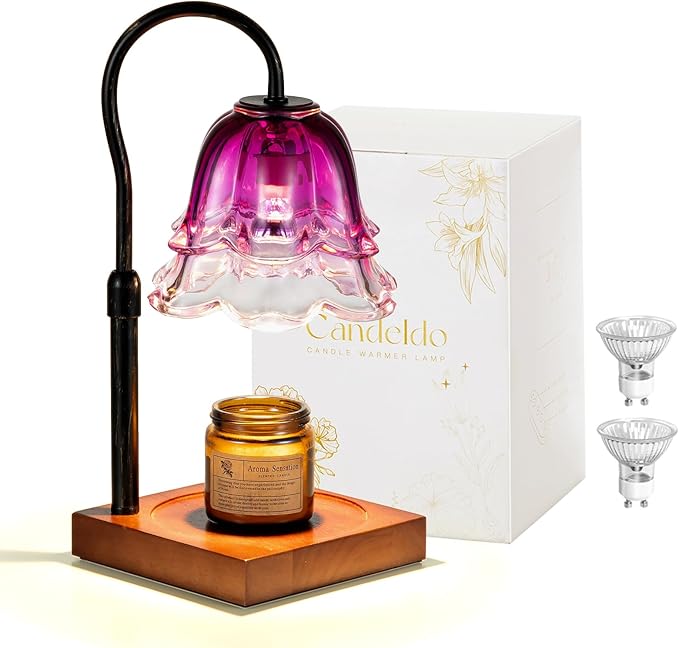 Candle Warmer Lamp with Timer: Purple Flower Candle Warming Lamp with 2 Bulbs Vintage Height Adjustable Wax Warmer Dimmable Gothic Halloween Decor Gift for Women