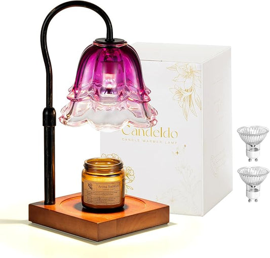 Candle Warmer Lamp with Timer: Purple Flower Candle Warming Lamp with 2 Bulbs Vintage Height Adjustable Wax Warmer Dimmable Gothic Halloween Decor Gift for Women