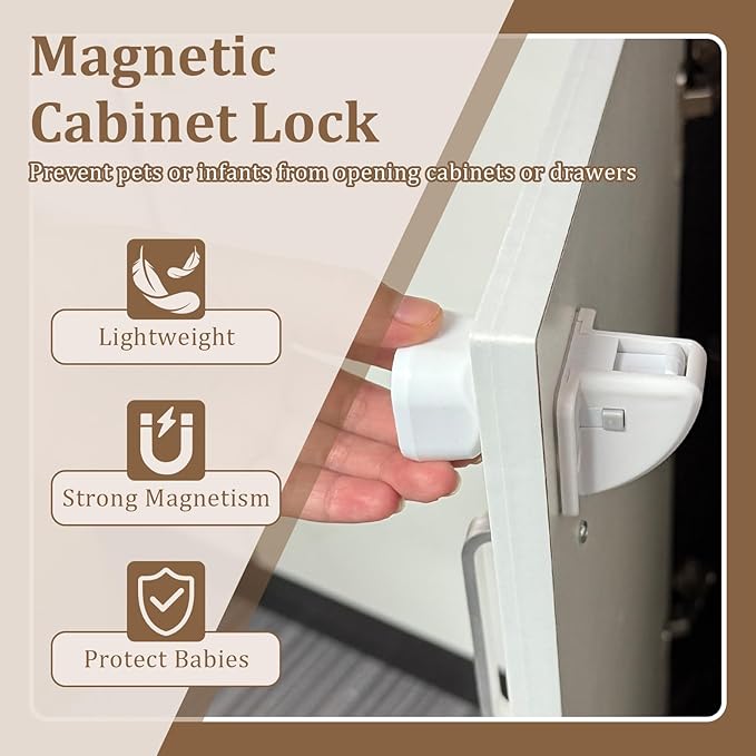 Magnetic Cabinet Locks for Baby Safety, Children Proof Cupboard Drawers Latches, Safe & Easy Install, Multi-Purpose Adhesive No Need for Screws or Tools(24 locks and 2 Keys)
