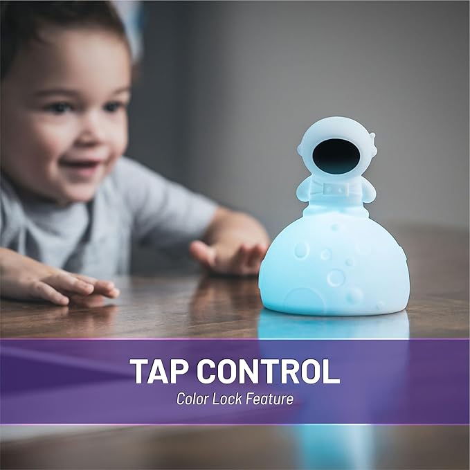 Lumipets Junior Astronaut Night Light, Soft Silicone Material, 8 Soothing Colors, Cordless, Easy Control, Portable