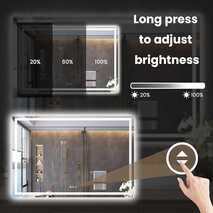 60"X24" LED Bathroom Mirror with Front Lights and Backlit, Anti-Fog, Dimmable, Shatter-Proof Tempered Glass, Lighted Bathroom Vanity Mirror for Wall with 3 Colors, Memory Function