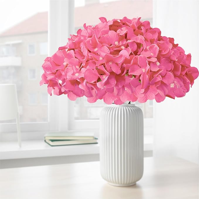Hydrangea Artificial Flowers, 20 Pcs Hot Pink Hydrangea Artificial Flowers Bulk, Faux Hydrangea Flowers For Outdoor, Fake Silk Fuchsia Hydrangea Flowers With Stems For Wedding Decoration Decor