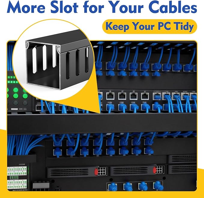 Open Slot Wiring Raceway Cable Duct, 123in Cable Management Channel Cord Track,Desk Wire Channel, Under Desk Cable Management to Hide Cables, Wires for Computers (Black, 1.97" Hx1.97"W, 15.4''L(8 Pc))