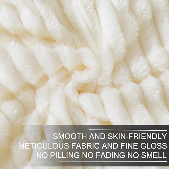 Richave Cuddly Blanket Twin Size,Premium Lightweight Anti-Static Fluffy Fleece Blanket with Striped Pattern for Twin/Twin XL Extra Long Bed, 66x90 Inches,Cream