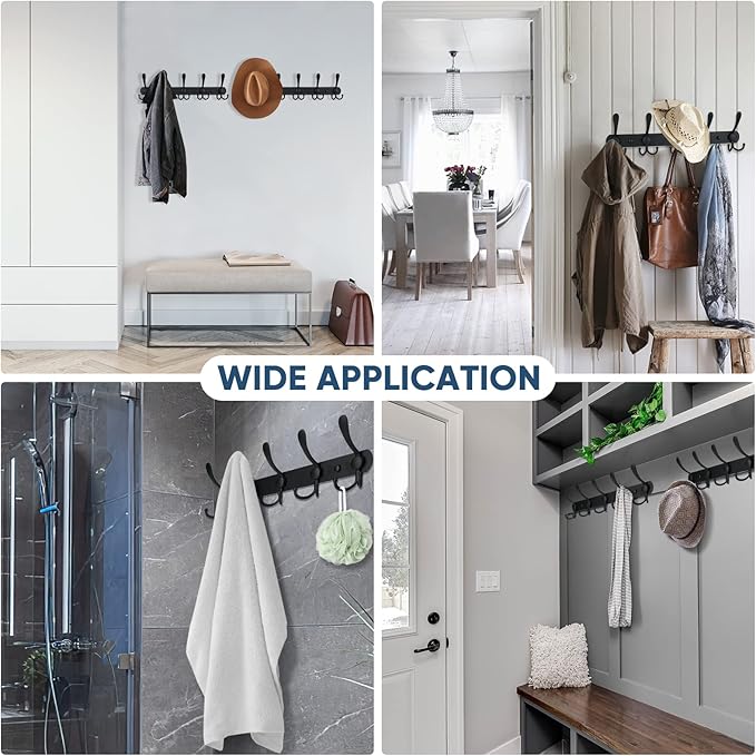 TICONN Wall Mounted Coat Rack, Five Heavy Duty Tri Hooks All Metal Construction for Jacket Coat Hat in Mudroom Entryway (Matte Black, 1-Pack)