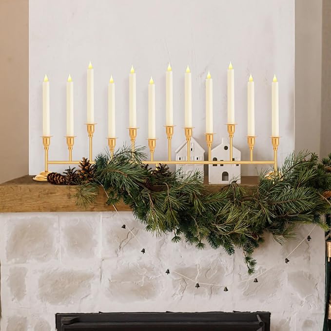 Chengu Gold Candelabra Candle Holders 12 Arm 7 Inch Tall Taper Candlestick Holder Vintage Table Centerpiece Decor for Christmas Wedding Birthday Party Dining Room Holiday Mantle Fireplace Kitchen