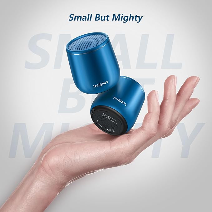 INSMY Small Bluetooth Speaker, Waterproof Mini Portable Wireless Speaker, Punchy Bass Rich Audio Stereo Pairing, Handheld Pocket Size, Built in Mic for Hiking Gift Laptop Tablet (Blue)