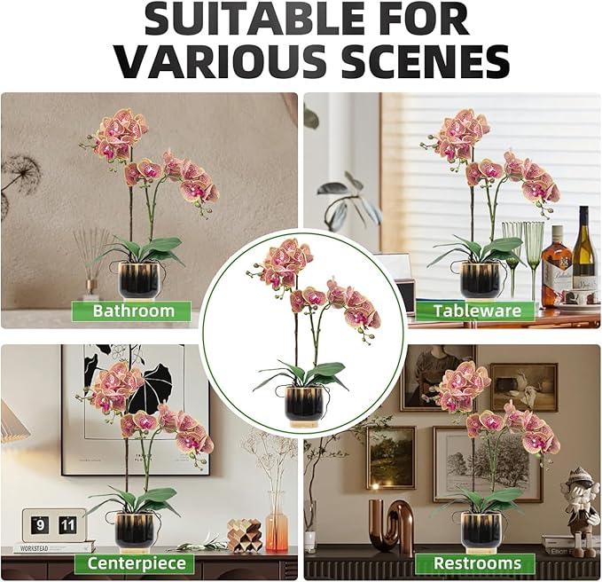 CXGS Orchids Artificial Flowers Real Touch Fake Flowers in Ceramic Pot 20" Purple Dapple Faux Orchid Plant Lifelike Silk Phalaenopsis for Centerpiece Hotel Home Indoor Decor
