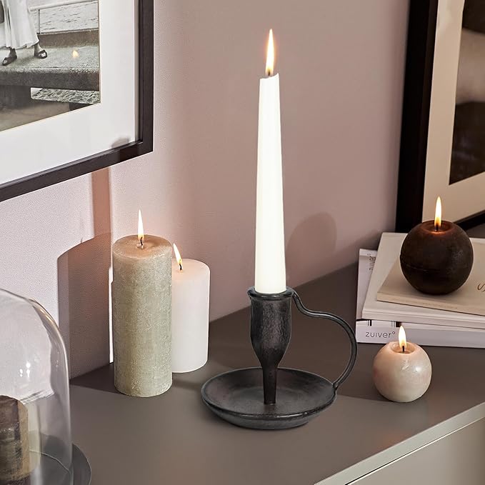 Matte Black Iron Candle Holder with Handle 2 Pcs Taper Candle Sticks Holder Decor Farmhouse Candlestick Holders for Home Wedding Party Dinning Table Centerpiece