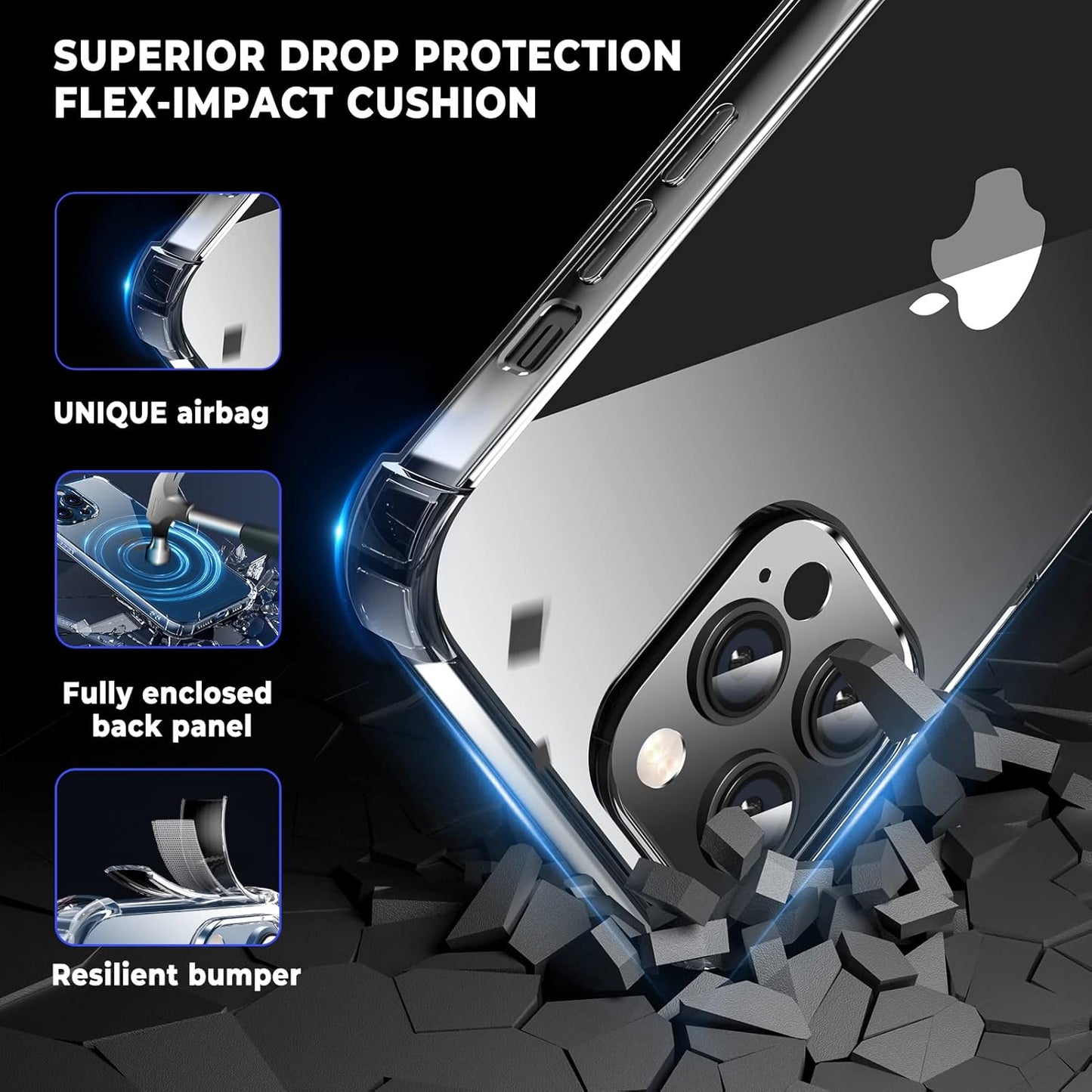 ORIbox Black Shockproof Case for iPhone 12/12 Pro - 4 Corner Protection