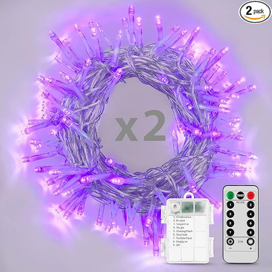 Battery Operated String Lights with Remote Timer - Waterproof, 8 Modes, Purple (16.4ft) for Bedroom, Garden, Party, Xmas Tree, Indoor/Outdoor Decorations