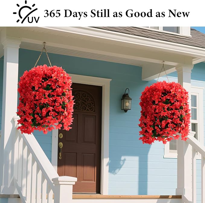 NESCCI Bougainvillea Artificial Flowers Plants for Outdoor Outside Fall Autumn Decor, 4 PCS Faux Silk Long Trailing Vines UV Resistant Fake Flowers for Front Door Porch Planter Urn Patio