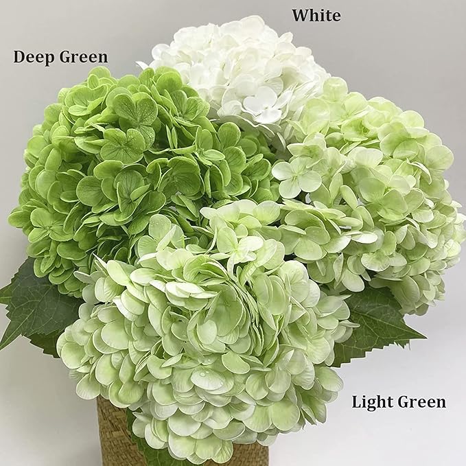 YalzoneMet Artificial Hydrangea Flowers 4 Pcs 2 White 2 Light Green 21 inch Long Rod Real Touch Lifelike Fake Latex Hydrangea Flowers for Home Party Outdoor Wedding Gifts Christmas Table Decoration