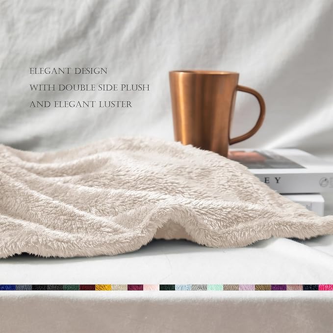 Exclusivo Mezcla Plush Fuzzy Fleece Bed Blanket Queen Size, Super Soft, Fluffy and Warm Blankets Suitable for All Seasons (Beige, 90x90 Inches)