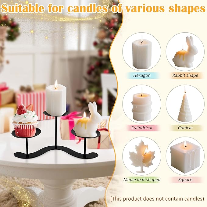Iron Candle Holder Fireplace: 3 Arms Metal Candelabra Centerpiece Decor - Candle Holder Stand for Candelabra Pillar Candles