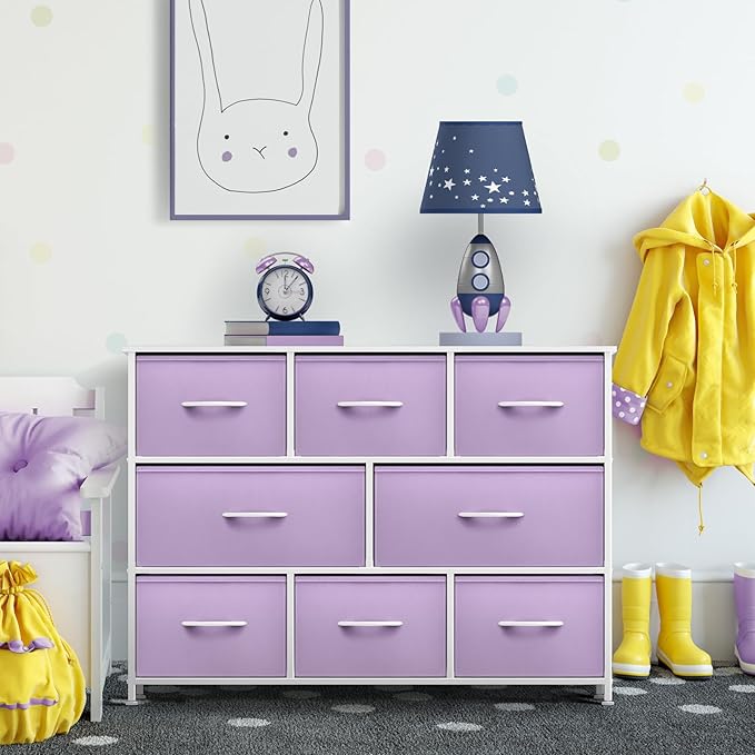 Sorbus Kids Dresser with 8 Drawers - Chest Organizer Unit with Steel Frame Wood Top & Handle, Fabric Bins for Clothes - Wide Furniture for Bedroom Hallway Kids Room Nursery & Closet